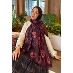 lamelif Çiçek Desen Bambu Şal Koyu Bordo