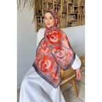 Lamelif Çiçek Desen Pamuk Şal Antrasit 70 x 180 cm Hafif ve Nefes Alan Kumaşla Kadınlar İçin