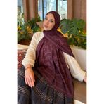 lamelif Geometrik Desen Bambu Şal Mürdüm