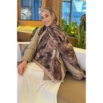 lamelif Gül Desen Bambu Şal Vizon Yeşil