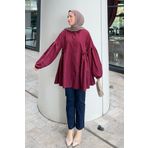 lamelif Lopez Balon Kol Tunik Bordo