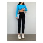 lamelif MR Yüksek Bel Likralı Siyah Boyfriend Jeans Esnek Mom Kot Pantolon