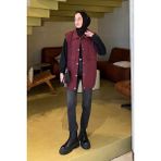 Lamelif Önü Çıtçıt Düğmeli Bordo Yelek Kadın Rahat Kalıp Pamuk Polyester Kumaş ile Şık Stil