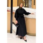 Lamelif Pileli Poplin Elbise Siyah - L - XL