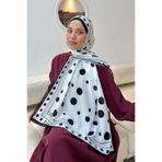 lamelif Puantiye Desen Soft Şal Siyah Beyaz
