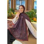 lamelif Retro Desen Bambu Şal Koyu Bordo