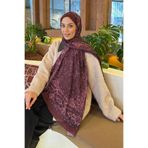 lamelif Retro Desen Bambu Şal Mürdüm