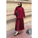 lamelif V Yaka Kolları Lastikli Müslim Tesettür Gömlek Bordo