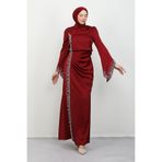 Lamia Giyim Mihrimah Saten Abiye Bordo