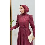 Lamia Giyim Selma Simli Abiye Bordo