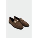 Laminta Aloha Acı Kahve Süet Gold Detaylı Loafer - Kahverengi