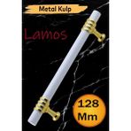 Lamos Mobilya Mutfak Dolabı Çekmece Dolap Kulpları Kapak Kulpu Kulbu Beyaz Altın 128 mm Metal Kulp. - Standart