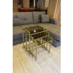 Lamra Dizayn 3'Llü Rana Gold Sehpa Bronz Camlı Çok Amaçlı Yan Sehpa Zigon Sehpa Metal sehpa