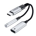 LAMSCAT USB C kulaklık jak adaptörü ve şarj, 60 W 2'si 1 arada cep telefonu adaptörü USBC jak 3,5 hızlı şarj S24 Google 8, Xiaomi Huawei iPad için (siyah-60)