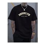 LAND MODA Büyük Beden Erkek T-shirt, BROOKLYN Baskı, Yaz Trendi Kısa Kollu Tişörtler, Büyük ve Uzun