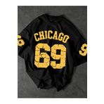LAND MODA Erkek Chicago 69 Grafik T-Shirt - Yumuşak Polyester Gevşek Fit Crew Yaka,