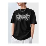 LAND MODA Erkek Gotik Koyu Totem Baskılı T-Shirt - Siyah Rahat Kısa Kollu Yuvarlak Yaka Dripping Boya Tasarımı