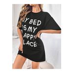 LAND MODA Kadınların Slogan Baskılı Rahat Pijama Elbise, Kısa Kollu Yuvarlak Yaka Tişört Elbise, Rahat Gece