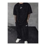 LAND MODA Vintage Washed Oversize Unisex Takım – Tişört ve Bol Paça Eşofman Seti