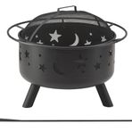 LANDMANN Stars and Moon ateş sepeti, kıvılcımlara karşı koruma için file ızgaralı, çepeçevre taşıma kenarlı masif çelik konstrüksiyon, kapak ve ocak kancası dahil, 75 x 60 x 60 cm [siyah]