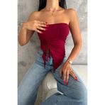 landoffashiontr Straplez Yan Tarafı Büzgülü Crop Bluz Body Büstiyer