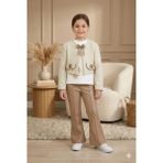 Lanova Kids Kız Çocuk Tüvit Ceket ve Deri Pantolon 3'lü Takım 4-14 Yaş 4409 - 10 - 11 Yaş - Bej - Kahverengi