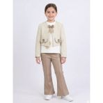 Lanova Kids Kız Çocuk Tüvit Ceket ve Deri Pantolon 3lü Takım 4-14 Yaş 4409 - Bej - Kahverengi - 4 - 5 Yaş