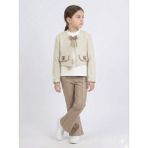 Lanova Kids Kız Çocuk Tüvit Ceket ve Deri Pantolon 3lü Takım 4-14 Yaş 4409 - Bej - Kahverengi - 8 - 9 Yaş