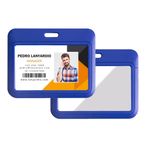 Lanyardio 1 paket sürgülü yatay kimlik rozeti tutucu sert mavi plastik kart kılıfı koruyucu kese taraflı şeffaf pencere ofis okul kimliği kredi kartları ve yakınlık anahtar kartları