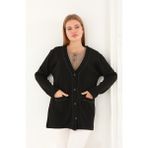 Lanze Çelik Örme Triko Düğmeli Anne Ceket 2405 - -- - Siyah