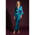 Laperissa Kadın Turkuaz Saten Kuşaklı Pijama Takımı Kimono Kol Detaylı Şık Ve Rahat 2’li Set Turkuaz XL