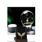 Lapidaria Geyik Temalı Işıklı 3D Led Işıklı Cam Küre ve Melek Kolye