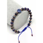 Lapis Lazuli Doğal Taş Makrome Örme Bileklik Küre Kesim - Bmk-603