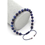 Lapis Lazuli Doğal Taş Makrome Örme Bileklik Küre Kesim - Bmk-639