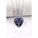 Lapis Lazuli Doğal Taş Tel Sarmalı Kalp Kolye