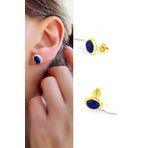 Lapis lazuli Taşlı 925ayar Gümüş Üzerine Altın Kaplama Tasarım Doğal Taş Minimal oval Küpe