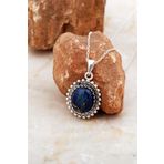 Lapis Lazuli Taşlı Telkari Elişi Oval Gümüş Kolye 8033