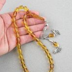 Lapisdo Ateş Kehribar Ayyıldız Işlemeli Imame Kapsül Kesim 9X11MM Tesbih - Sarı