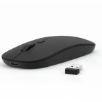 Laptop İçin İnce Kablosuz Mouse Bluetooth Bağlantı Şarjlı Batarya Usb Alıcılı Taşınabilir Tasarım Siyah