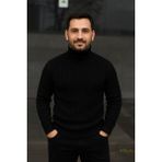 Lara Giyim Boğazlı Kazak Fitilli Rahat Kumaş Slim Fit Kazak Pamuklu Örme Kumaş - Siyah - XL