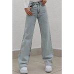 Lara Power Likralı Kadın Açık Mavi Kar Yıkama Yüksek Bel Salaş Paça Denim Kot Pantolon LVK-001040A - 25