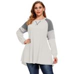 LARACE Büyük Beden Üstler Kadın Kazak Sweatshirt Renk Blok Tişört Uzun Kollu Tunik Çizgili Reglan Gömlek, Beyaz, 4X