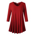 LARACE Tunikler 3/4 kollu artı boyutu üstleri kadınlar için V boyun gevşek fit dökümlü giyim tozluk, Kırmızı, 2X