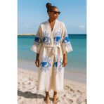 LaraLisa Collection 4 Kat Kumaş Özel Baskı Desenli Doğal Naturel Müslin Kaftan Kimono Peştemal Bornoz Ekru1 S/M