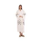 LaraLisa Collection 4 Kat Natürel Müslin Pamuk Kumaş Kimyasal İşlem Görmemiş El Baskılı Kaftan Kimono Peştemal Bornoz Ekru18 L/XL