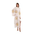 LaraLisa Collection 4 Kat Natürel Müslin Pamuk Kumaş Kimyasal İşlem Görmemiş El Baskılı Kaftan Kimono Peştemal Bornoz Ekru19 S/M