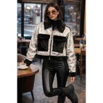 LaraLisa Collection Kürk Yakalı Parlak Nubuk Kumaş Kadın Kısa Mont Gri Standart