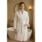 LaraLisa Collection Şal Yaka Çift Cepli%100 Pamuk Beyaz Kadın Banyo Bornozu (Boyu 120 cm) Beyaz XL