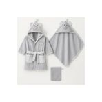 LaraLisa Collection%100 Pamuk Desenli 3'lü (Bornoz-Havlu-Kese) Bebek Çocuk Seti Gri Standart