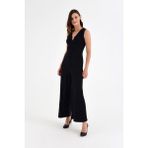 Laranor Siyah Önden Fermuarlı Tulum %95 Polyester Kolsuz Bol Paça Kadın 36